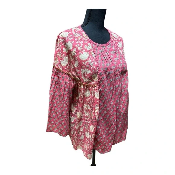 Rachel Zoe pink and white floral print top with bell sleeves size L - Picture 3 of 6